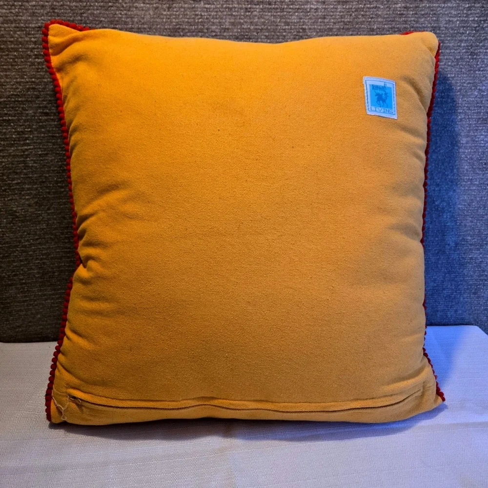 Karma Living Garden Fox Throw Pillow Embroidered Woodland Details‎ Yellow